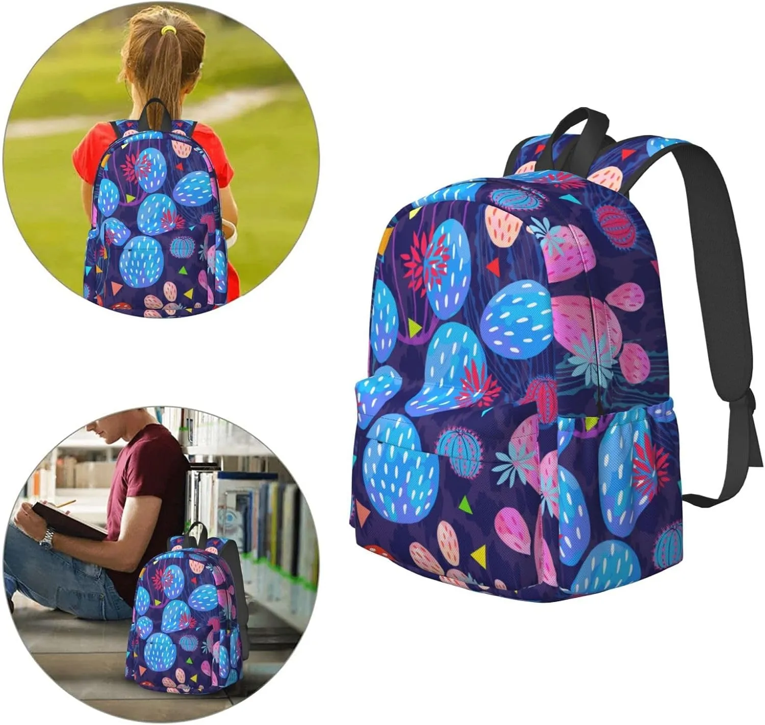 Delerain 17 Inch Backpack Bright Cactuses Laptop Backpack School Bookbag Shoulder Bag Casual Daypack For School/Camping/Hiking/Picnic/Beach/Travel