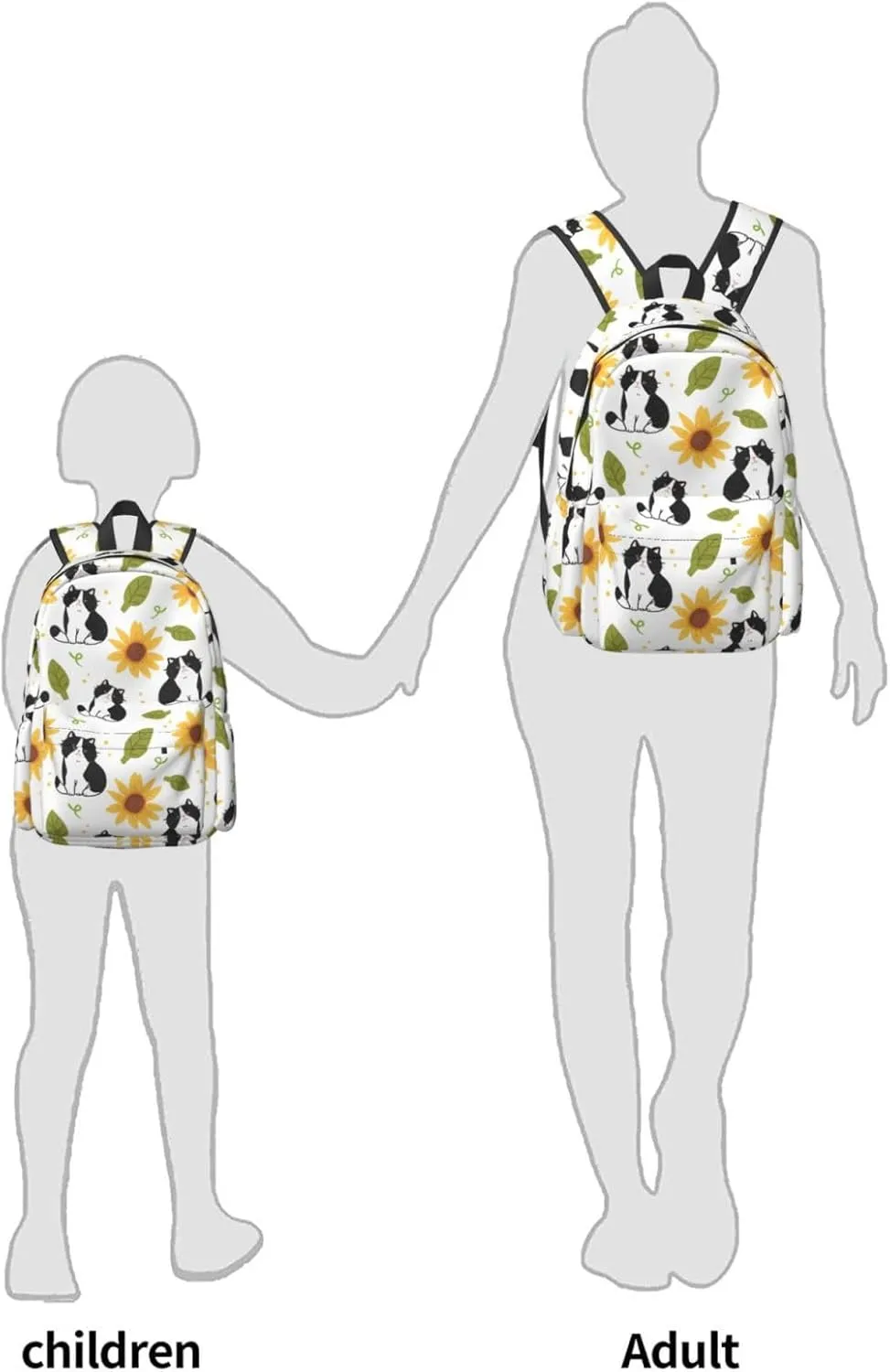 Delerain 17 Inch Backpack Cartoon Cat Sunflower Laptop Backpack School Bookbag Shoulder Bag Casual Daypack For School/Camping/Hiking/Picnic/Beach/Travel