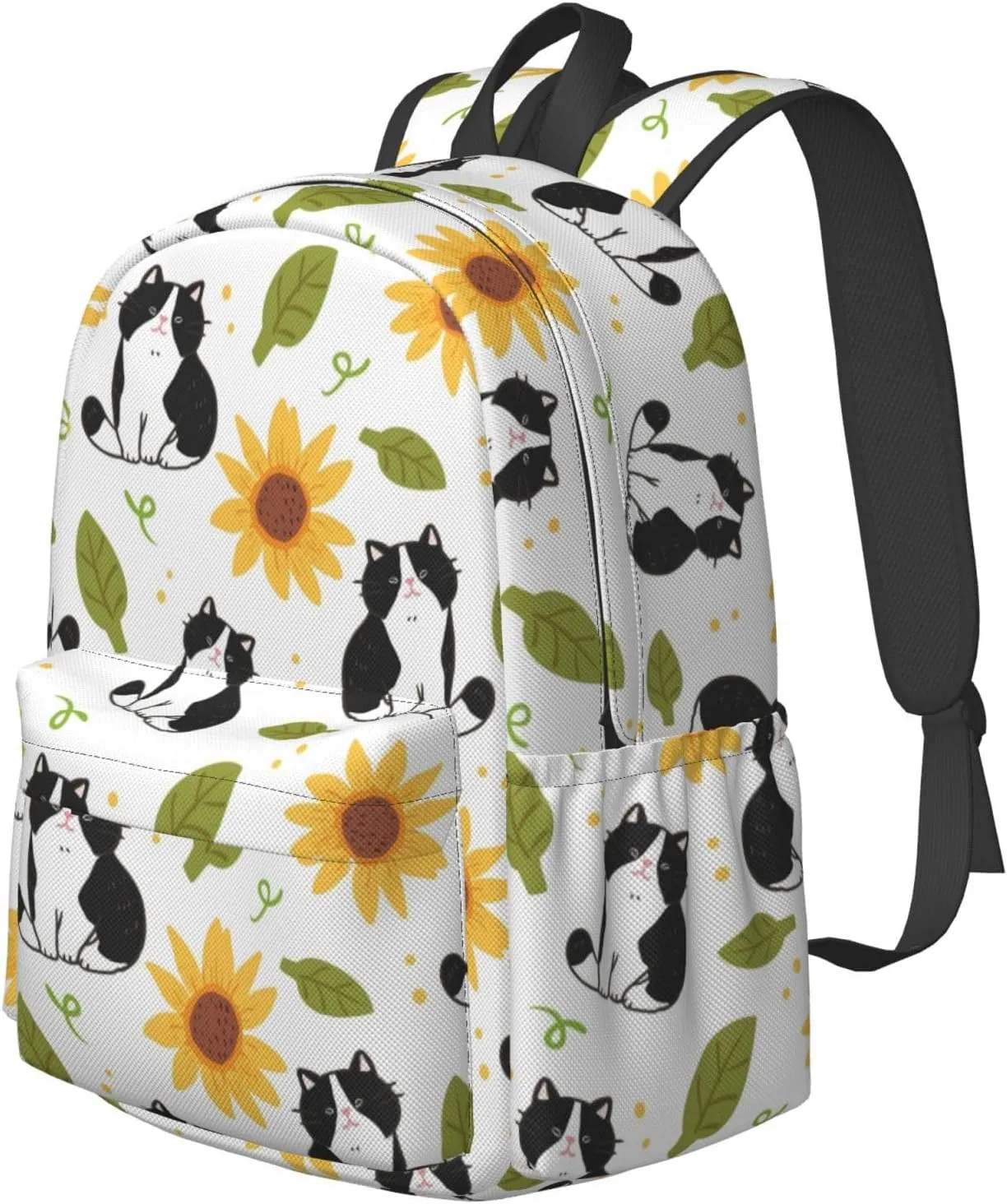 Delerain 17 Inch Backpack Cartoon Cat Sunflower Laptop Backpack School Bookbag Shoulder Bag Casual Daypack For School/Camping/Hiking/Picnic/Beach/Travel
