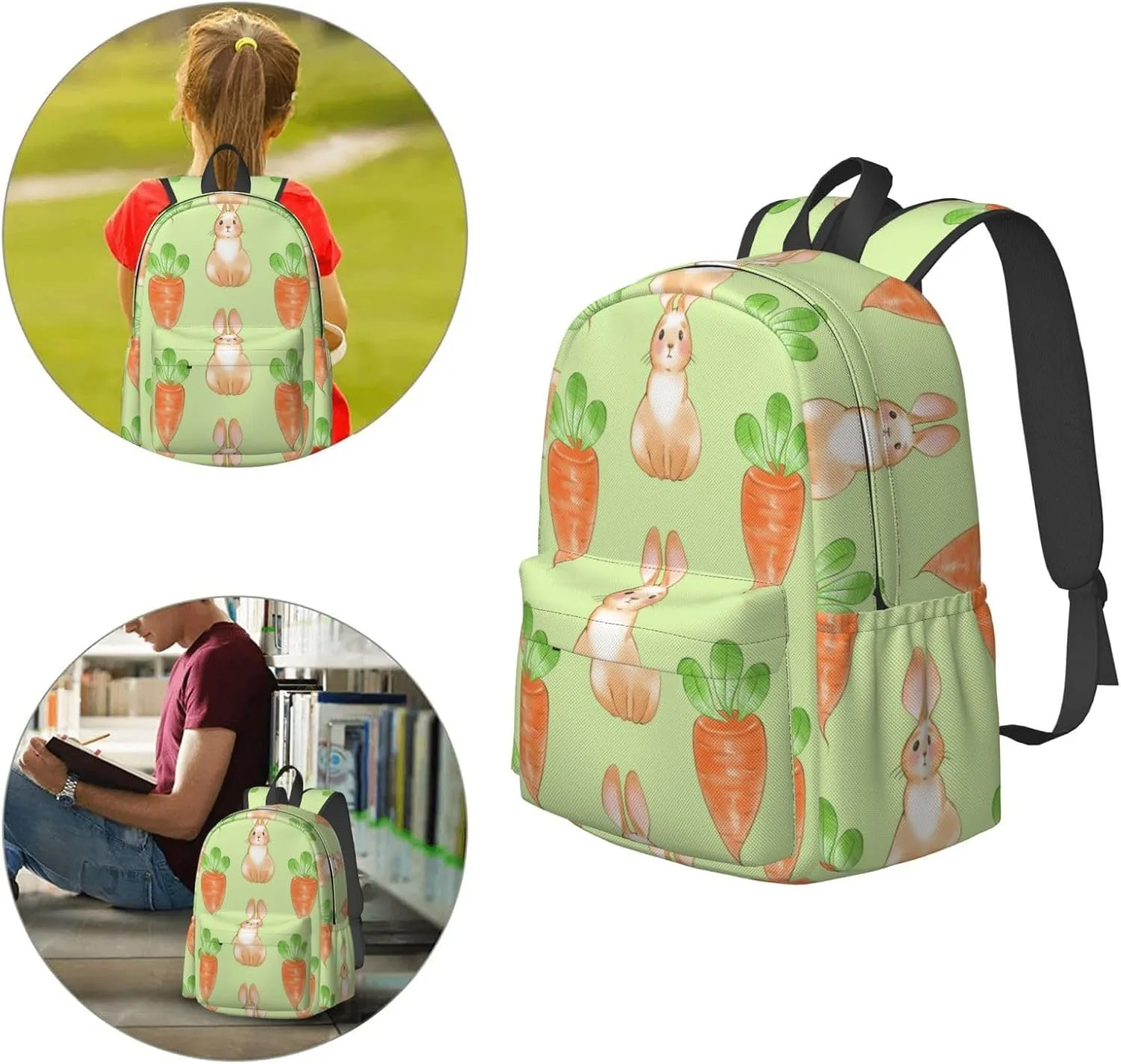 Delerain 17 Inch Backpack Rabbit And Carrot Laptop Backpack School Bookbag Shoulder Bag Casual Daypack For School/Camping/Hiking/Picnic/Beach/Travel