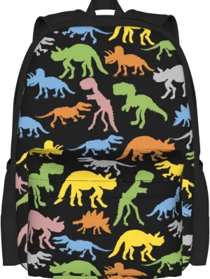 Delerain Colorful Dinosaur Kids Backpack School Book Bag Travel Daypack Shoulder Bag 16 Inch Plus Lightweight Laptop Bag for 1-6th Grade Boys Girls Back to School