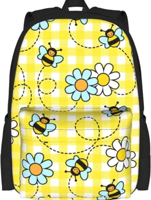 Delerain Cute Bees and Daisies Kids Backpack School Book Bag Travel Daypack Shoulder Bag 16 Inch Plus Lightweight Laptop Bag for 1-6th Grade Boys Girls Back to School