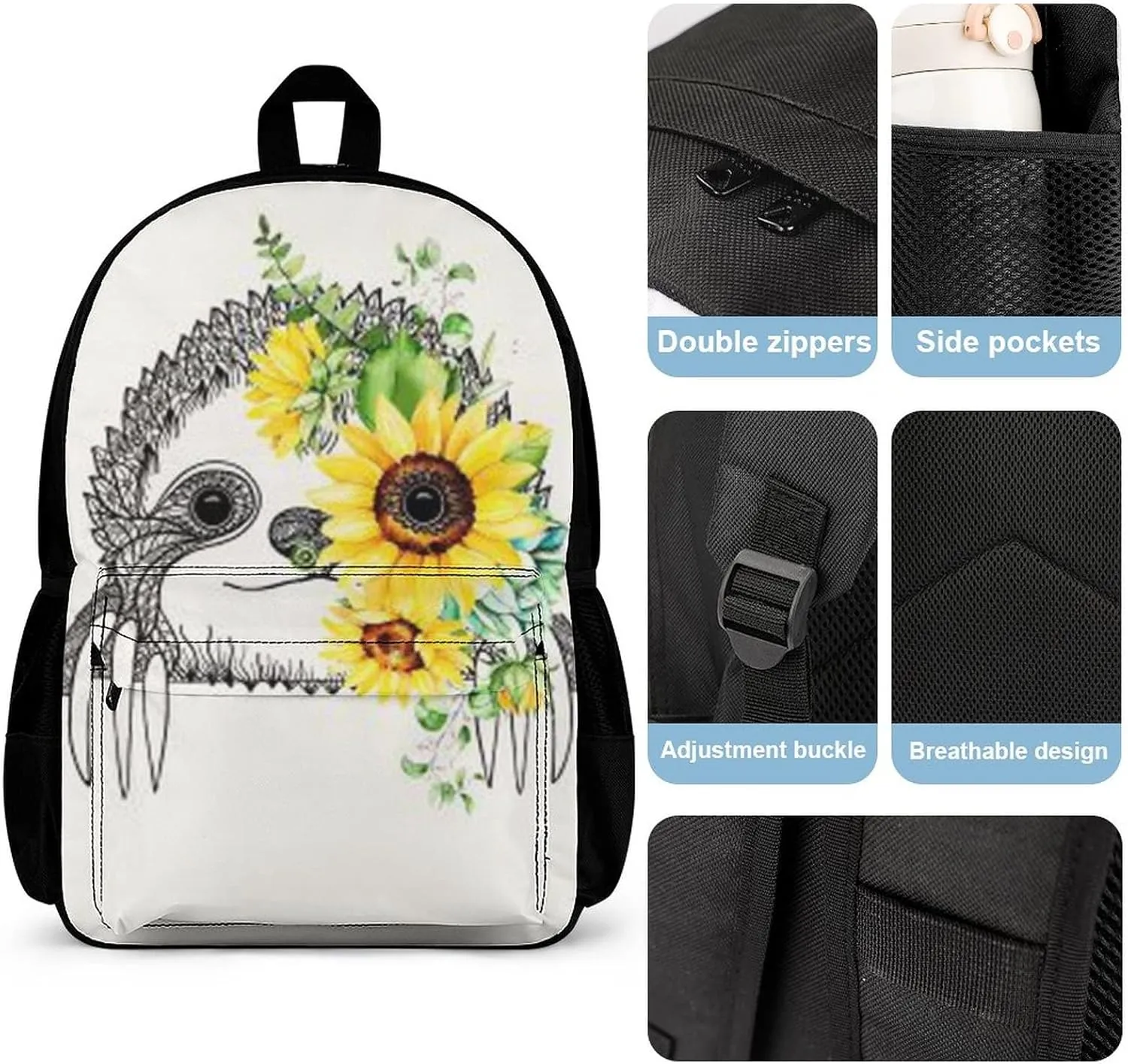 Delerain Sloth 3 Pcs Backpack Set for Kids Lunch Box Pencil Case