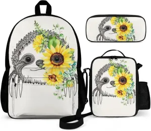 Delerain Sloth 3 Pcs Backpack Set for Kids Lunch Box Pencil Case