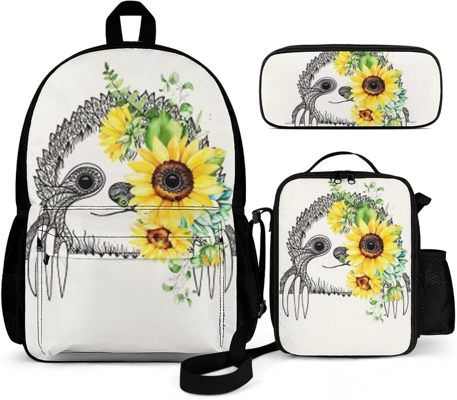 Delerain Sloth 3 Pcs Backpack Set for Kids Lunch Box Pencil Case