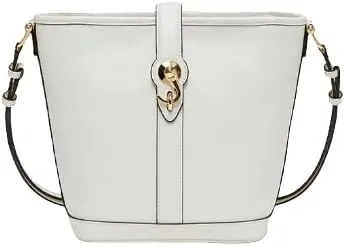 DELL'EST Amas Bag_Solid_White, Designer Bucket Handbag, White Canvas with Leather Trim, Gold-Tone Hardware, 11.5 x 10 x 12 inches