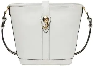 DELL'EST Amas Bag_Solid_White, Designer Bucket Handbag, White Canvas with Leather Trim, Gold-Tone Hardware, 11.5 x 10 x 12 inches