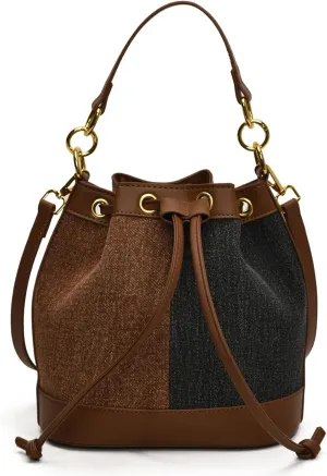 Denim Bucket Bag for Women Handbag Trendy Jean Purse Drawstring Crossbody Shoulder Bag