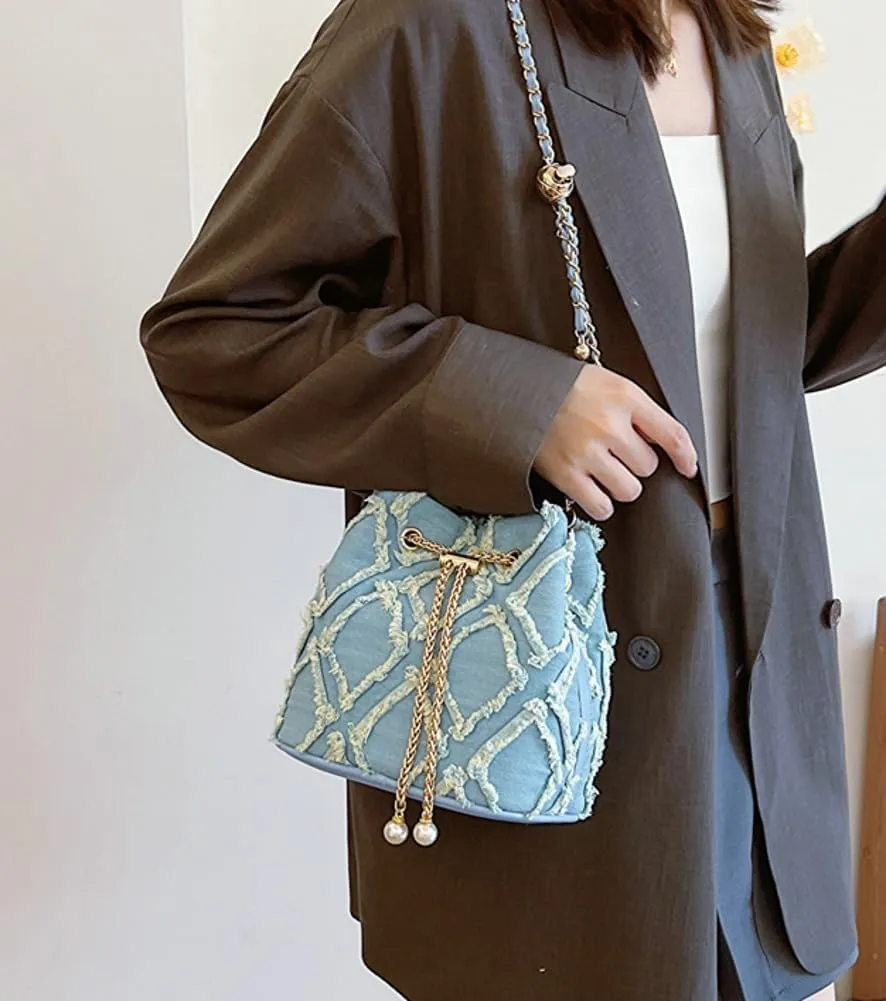 Denim Bucket Bags for Women Y2K Crossbody Purse Trendy Handbags Shoulder Bag Satchel 2024