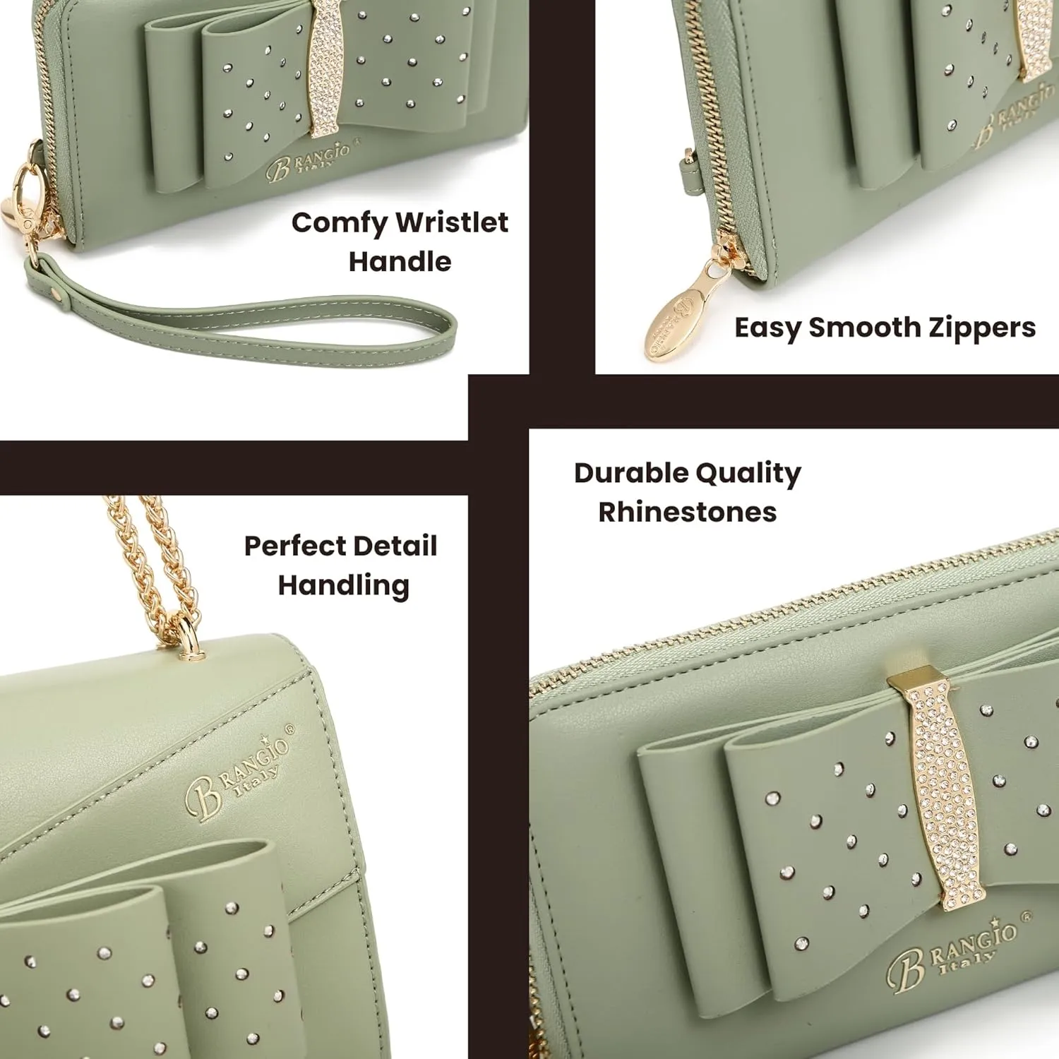 Designer Ribbon Romance Tote Handbag with Rhinestones Bling Top Handle Satchel and Wallet Set for Women with Shoulder Strap