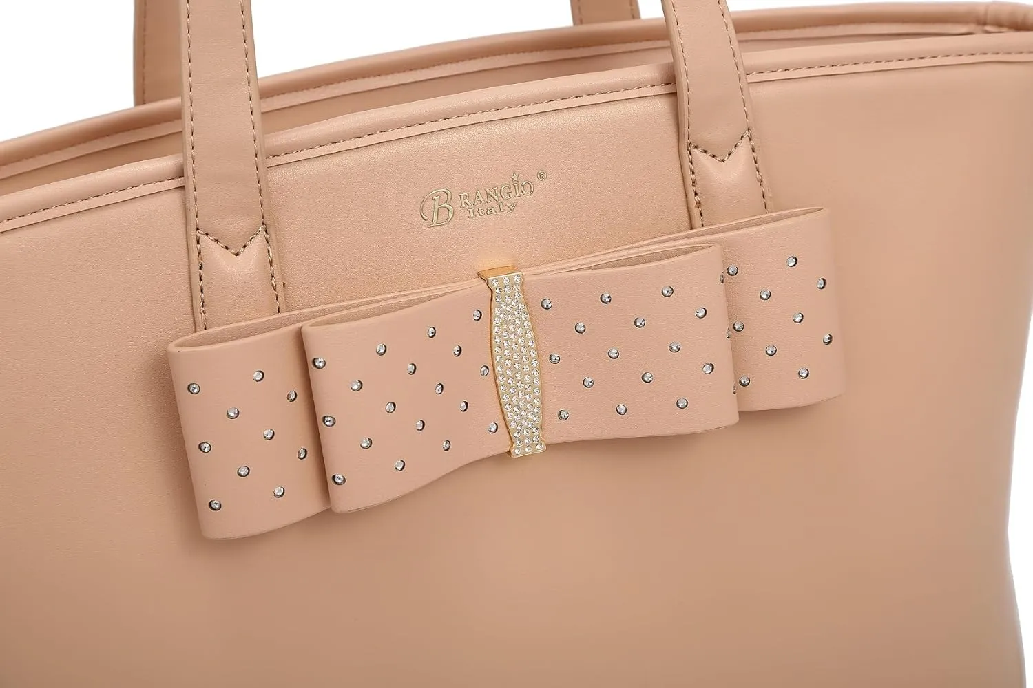 Designer Ribbon Romance Tote Handbag with Rhinestones Bling Top Handle Satchel and Wallet Set for Women with Shoulder Strap