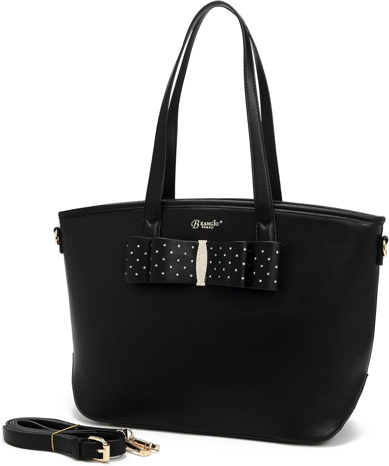 Designer Ribbon Romance Tote Handbag with Rhinestones Bling Top Handle Satchel and Wallet Set for Women with Shoulder Strap