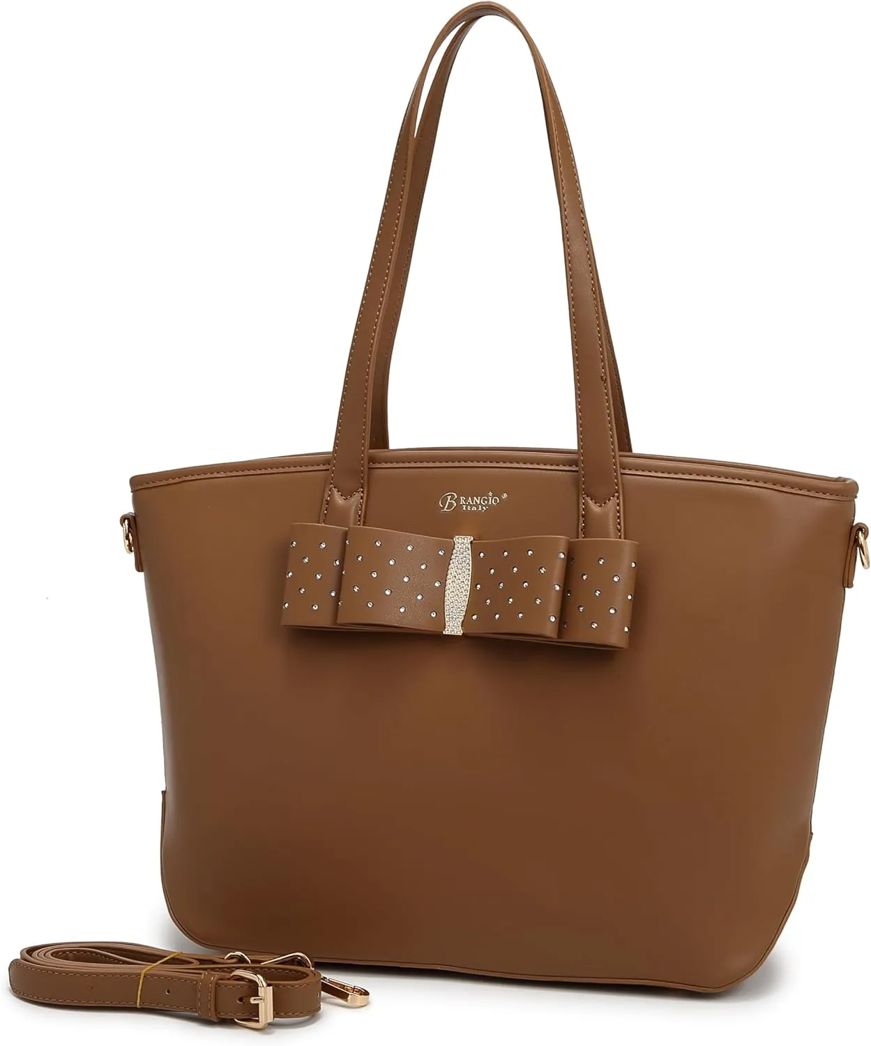 Designer Ribbon Romance Tote Handbag with Rhinestones Bling Top Handle Satchel and Wallet Set for Women with Shoulder Strap
