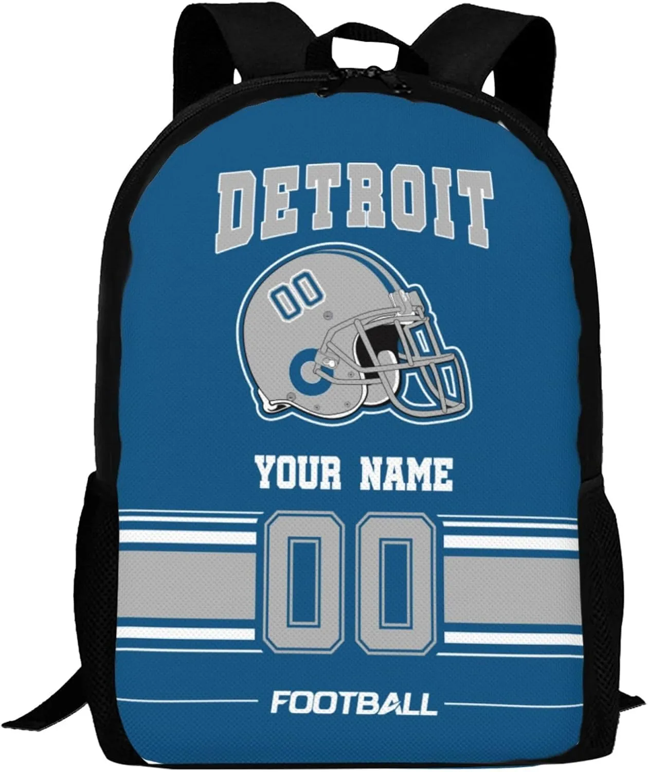 Detroit Shoulder Backpack for Men Kids, Personalized High Capacity School Backpacks with Name Number Daily Use Laptop Bag Travel Bag