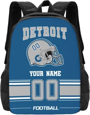 Detroit Shoulder Backpack for Men Kids, Personalized High Capacity School Backpacks with Name Number Daily Use Laptop Bag Travel Bag
