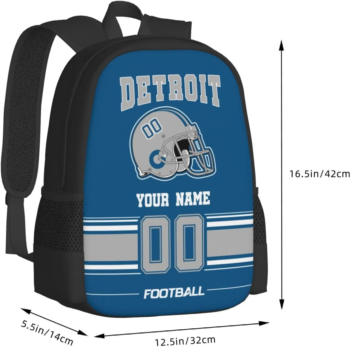 Detroit Shoulder Backpack for Men Kids, Personalized High Capacity School Backpacks with Name Number Daily Use Laptop Bag Travel Bag