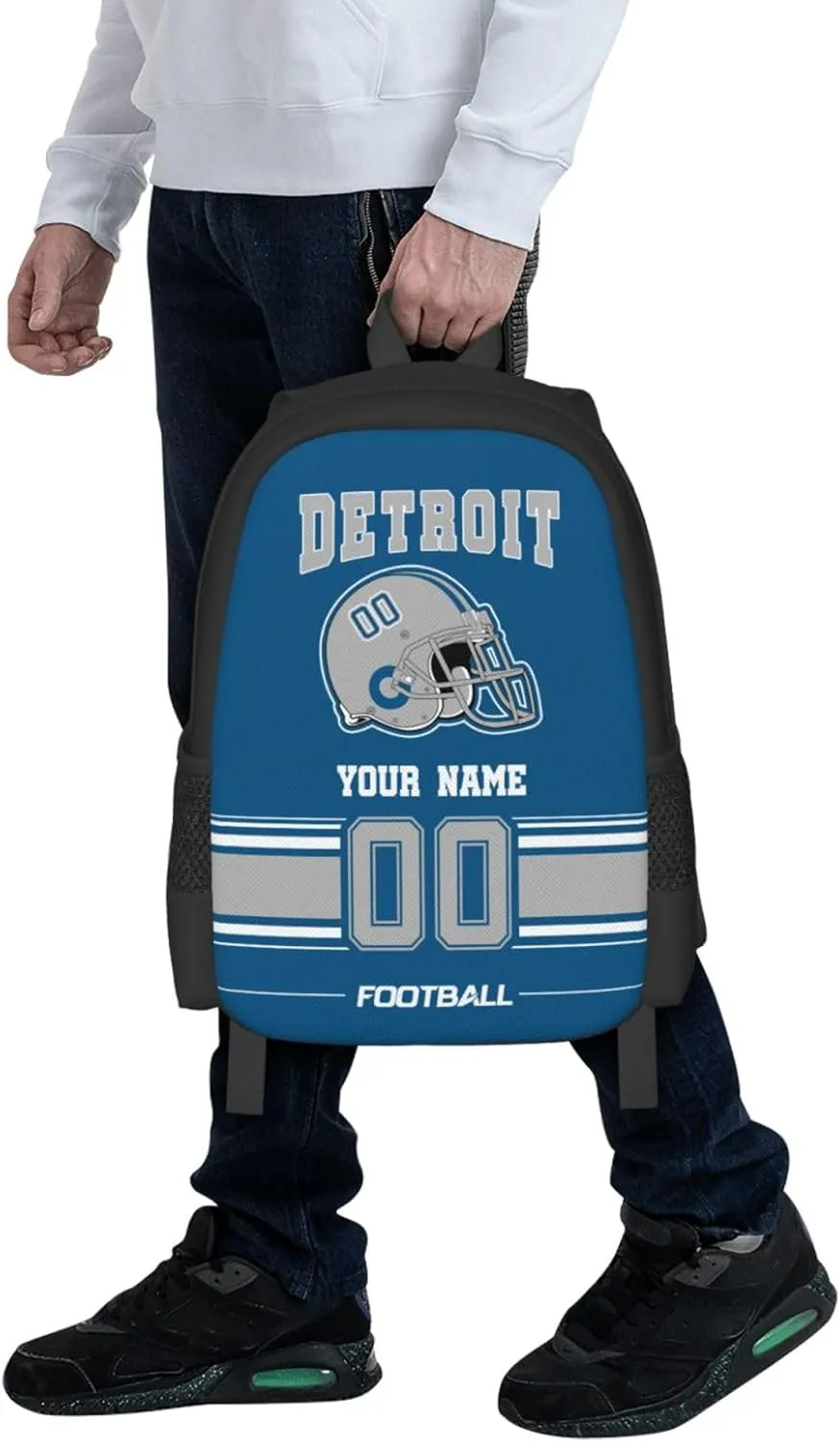 Detroit Shoulder Backpack for Men Kids, Personalized High Capacity School Backpacks with Name Number Daily Use Laptop Bag Travel Bag