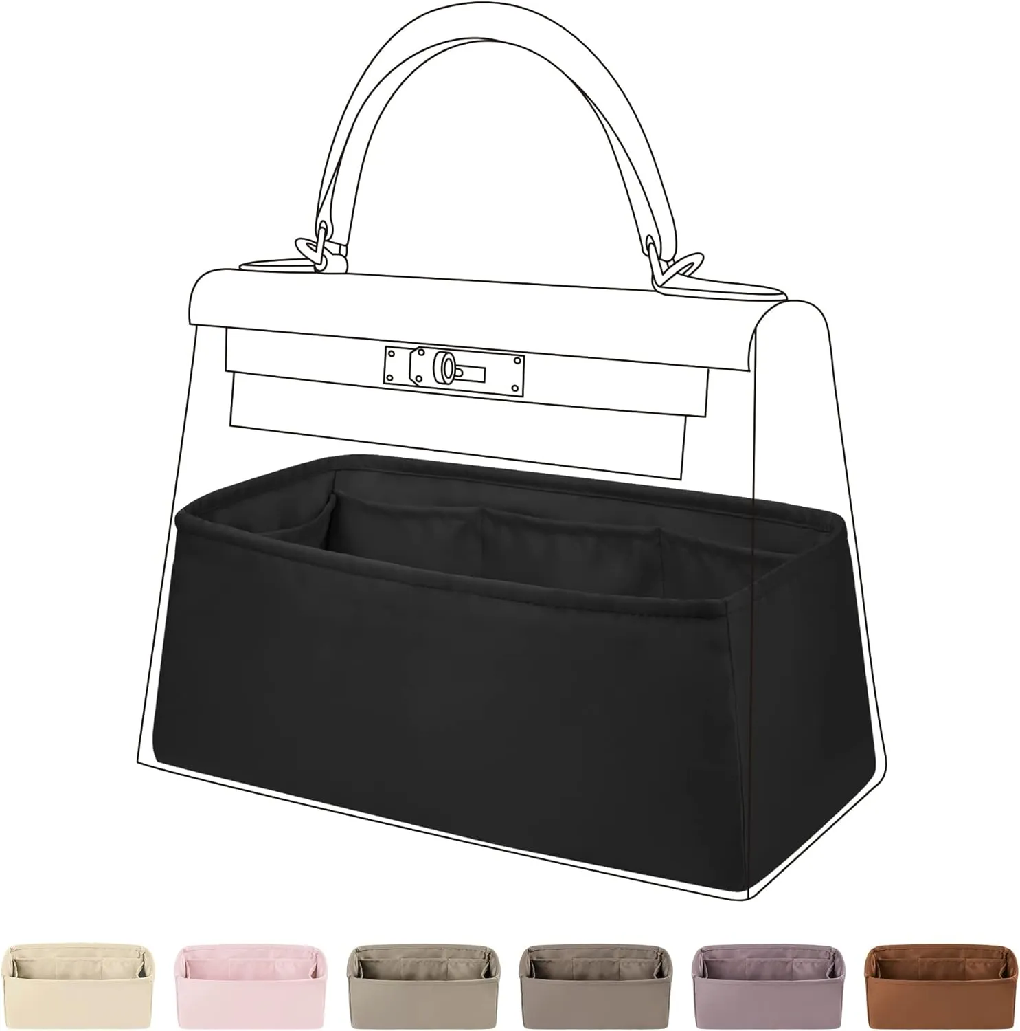 DGAZ Bag Organizer Insert For Kelly pochette/mini II /20/25/28/32/35/40/42/45 Bags, Silk Purse Organizer, Simplicity Handbag & Tote Organizer(Black,KL28 Sellier)