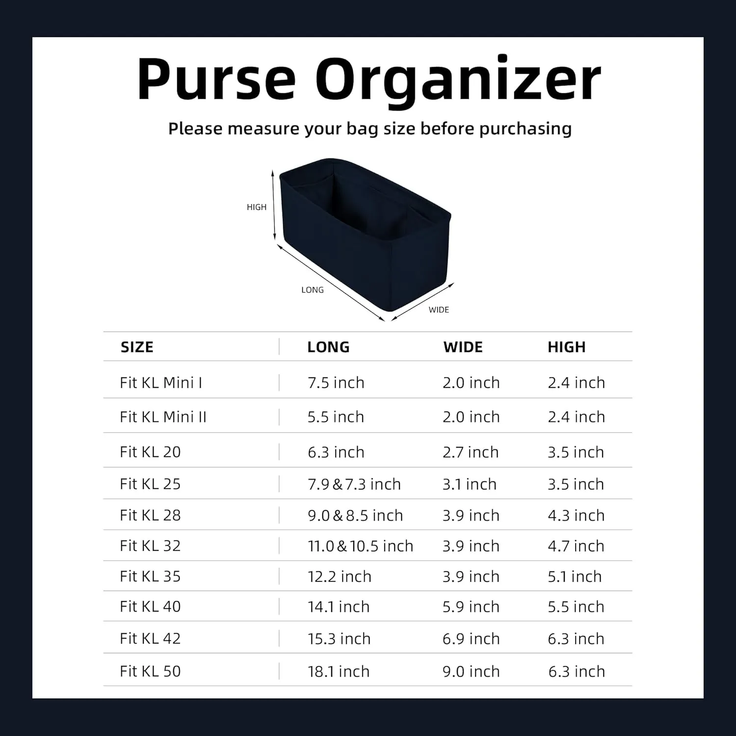 DGAZ Bag Organizer Insert For Kelly pochette/mini II /20/25/28/32/35/40/42/45 Bags, Silk Purse Organizer, Simplicity Handbag & Tote Organizer(Blue nuit,miniKelly1)