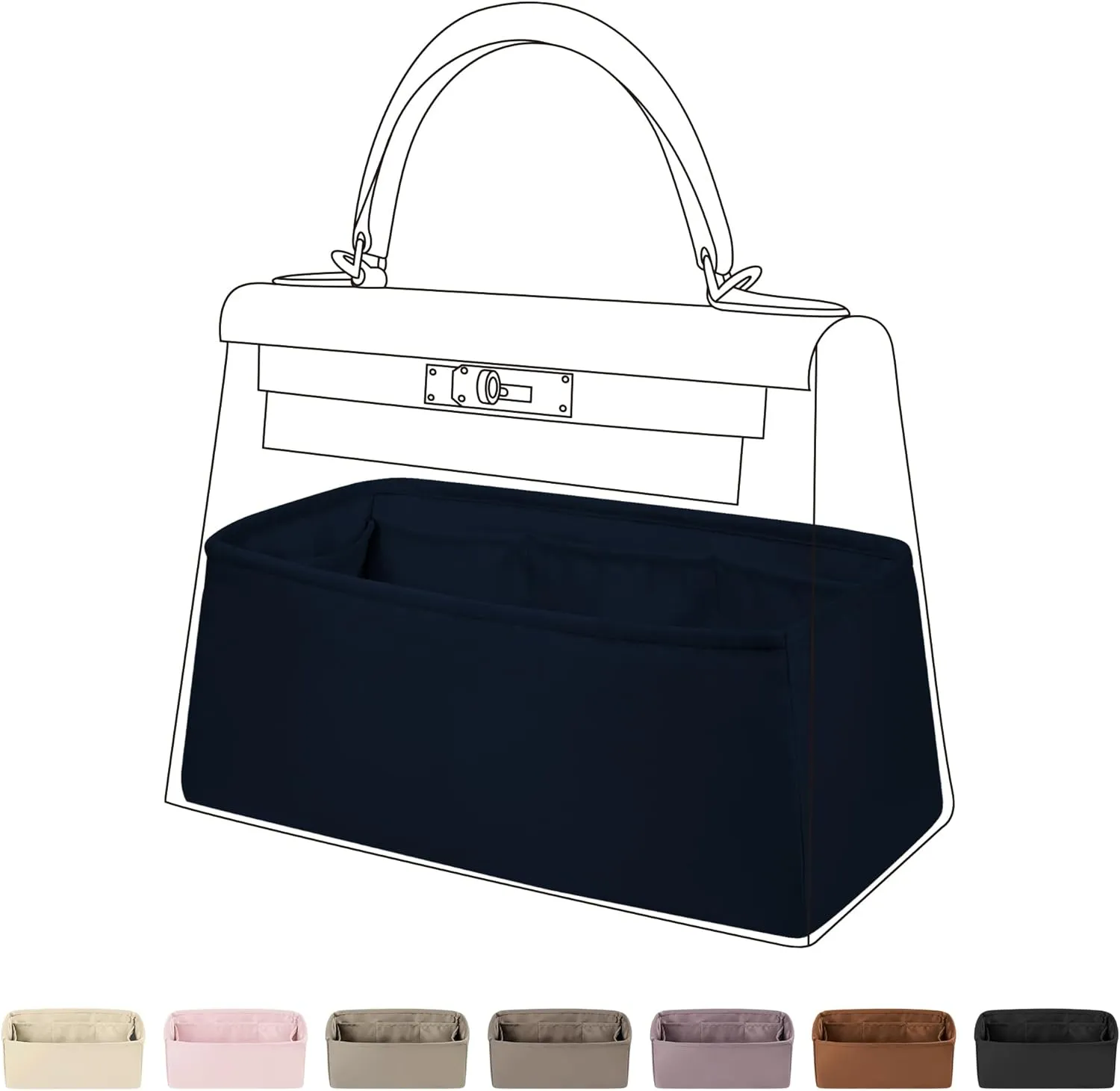 DGAZ Bag Organizer Insert For Kelly pochette/mini II /20/25/28/32/35/40/42/45 Bags, Silk Purse Organizer, Simplicity Handbag & Tote Organizer(Blue nuit,miniKelly1)