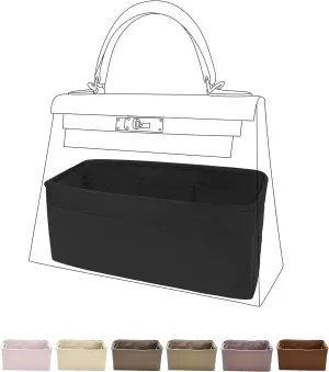 DGAZ Bag Organizer Insert, Silk Purse Organizer, Luxury Handbag & Tote Organizer, Fits mini Kelly Bags (Black, miniKelly2)