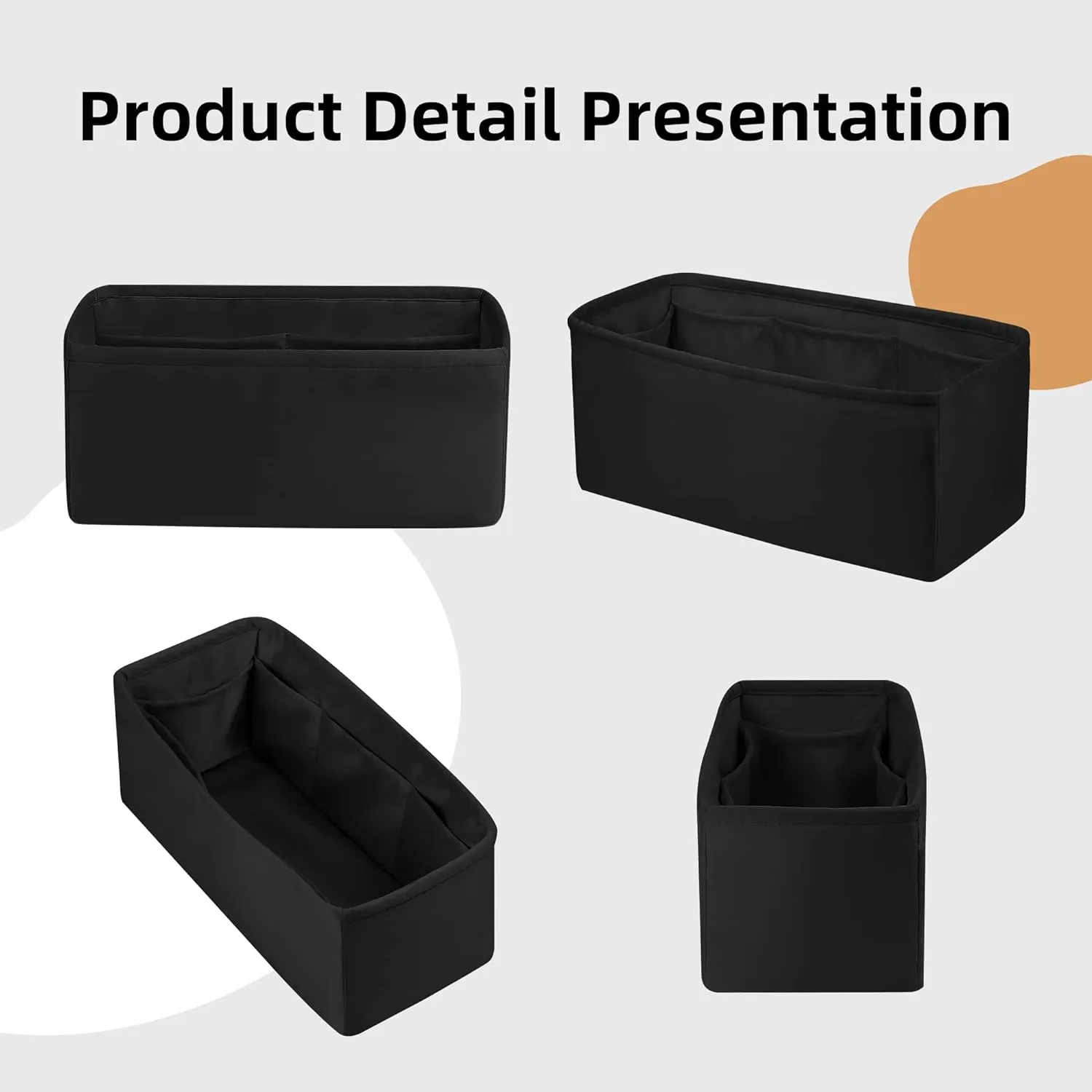 DGAZ Bag Organizer Insert, Silk Purse Organizer, Luxury Handbag & Tote Organizer, Fits mini Kelly Bags (Black, miniKelly2)