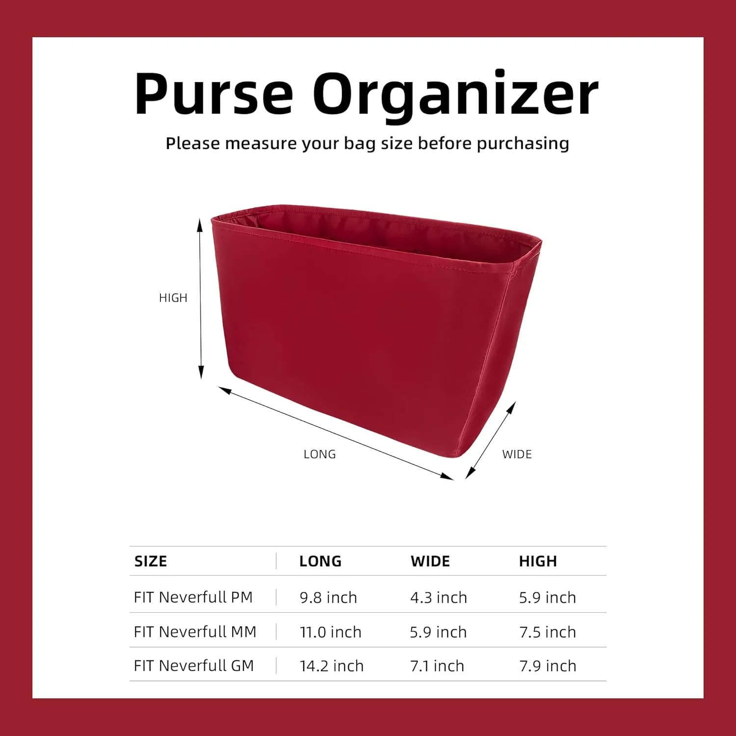 DGAZ Purse Organizer Insert Fits Neverfull-Bags，Silk Bag Organizer，Luxury Handbag & Tote Shaper（GM）