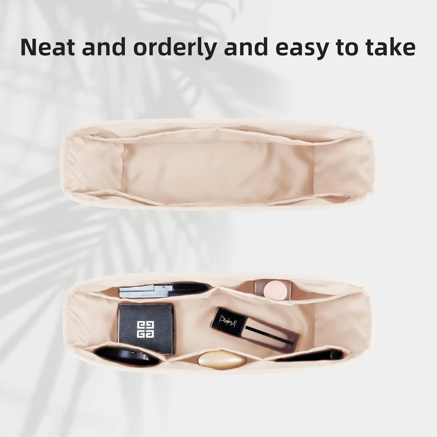 DGAZ Purse Organizer Insert Fits Neverfull-Mini/PM/MM/GM Bags，Silk Bag Organizer，Luxury Handbag & Tote Shaper（PM, Craie）