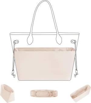 DGAZ Purse Organizer Insert Fits Neverfull-Mini/PM/MM/GM Bags，Silk Bag Organizer，Luxury Handbag & Tote Shaper（PM, Craie）