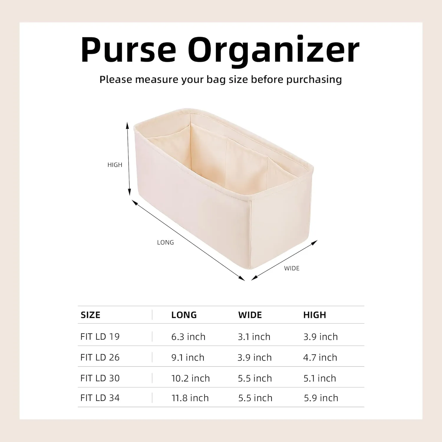 DGAZ Purse Organizer Insert, Silky Handbag & Tote Organizer, Bag in Bag, Fits Lindy 19/26/30/34 Bags（Craie，LD19）