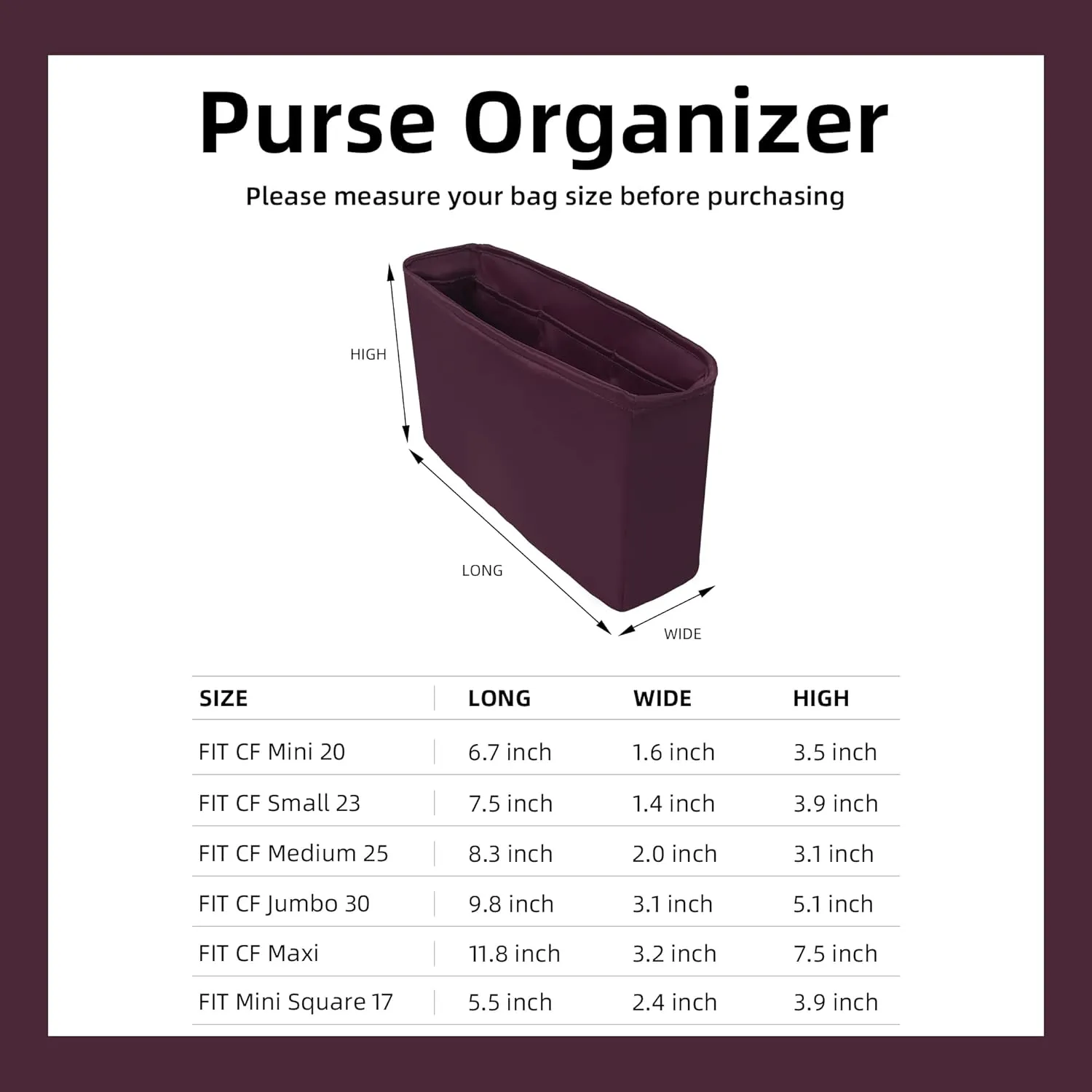DGAZ Purse Organizer Insert，Silk Bag Organizer，Luxury Handbag & Tote Shaper Fits Chanel CF Bags