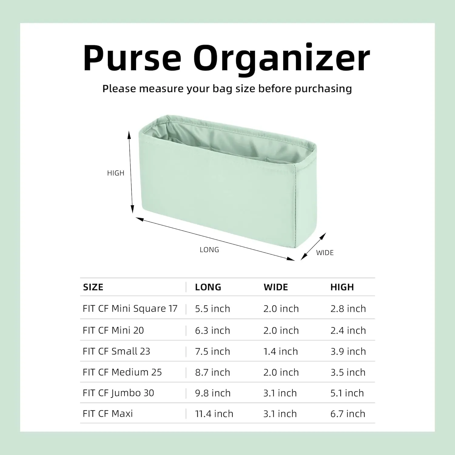 DGAZ Purse Organizer Insert，Silk Bag Organizer，Luxury Handbag & Tote Shaper Fits Chanel CF Bags