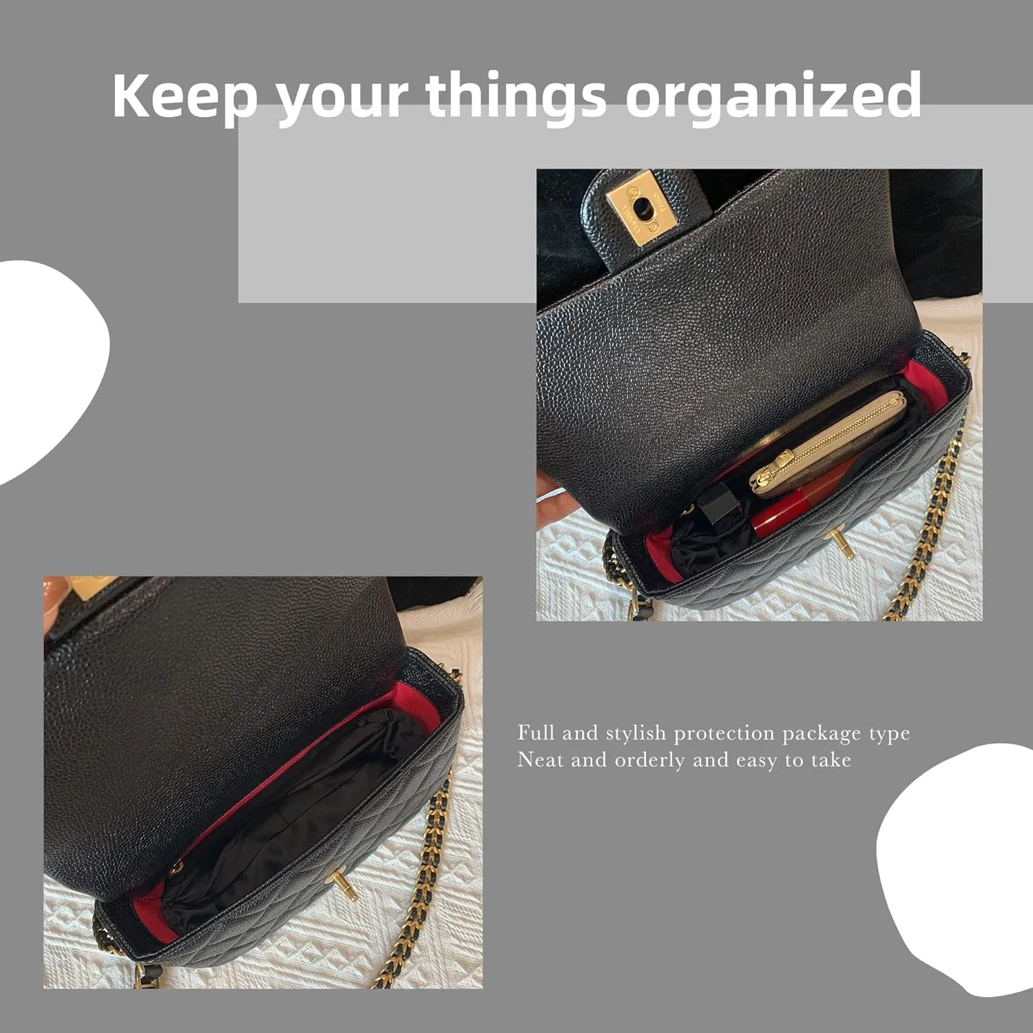 DGAZ Purse Organizer Insert，Silk Bag Organizer，Luxury Handbag & Tote Shaper Fits Chanel CF Bags