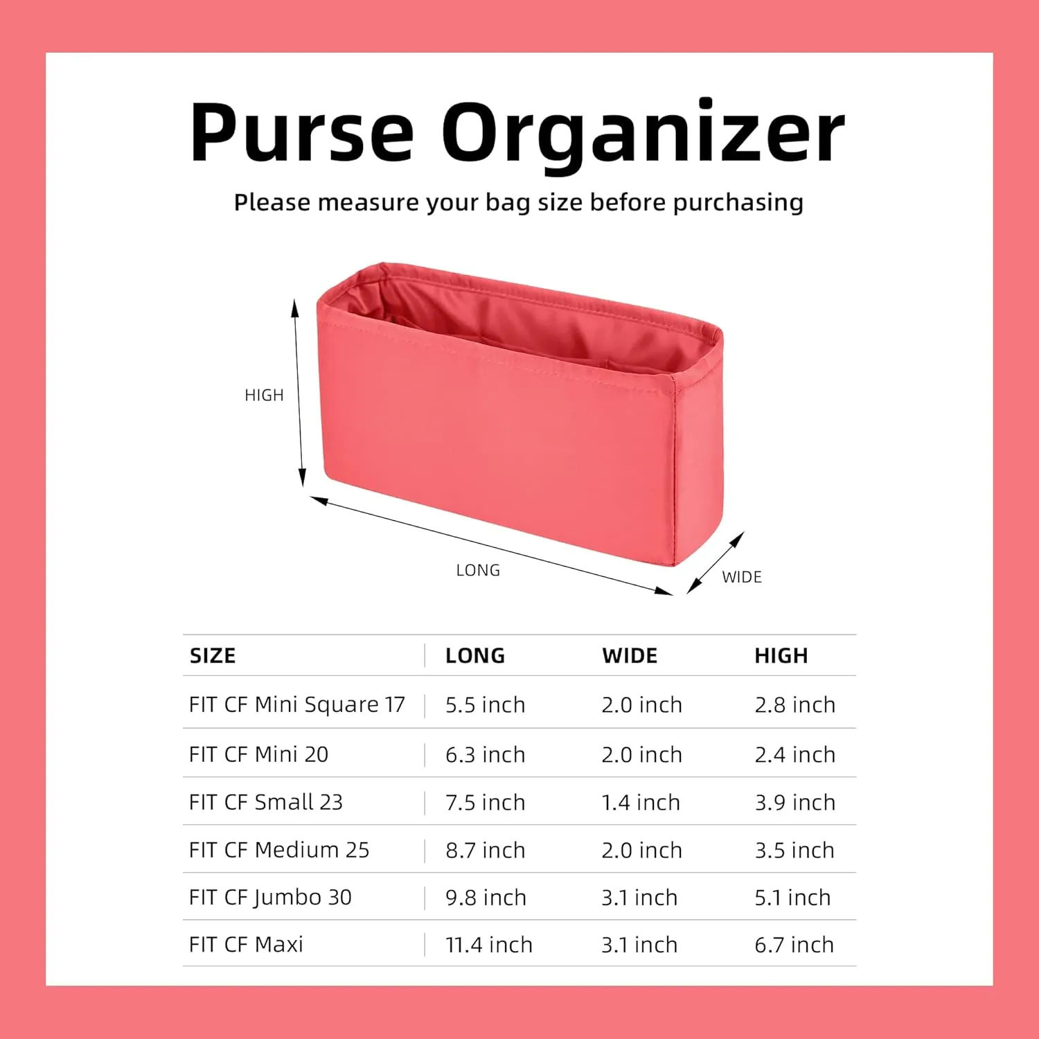 DGAZ Purse Organizer Insert，Silk Bag Organizer，Luxury Handbag & Tote Shaper Fits Chanel CF Bags