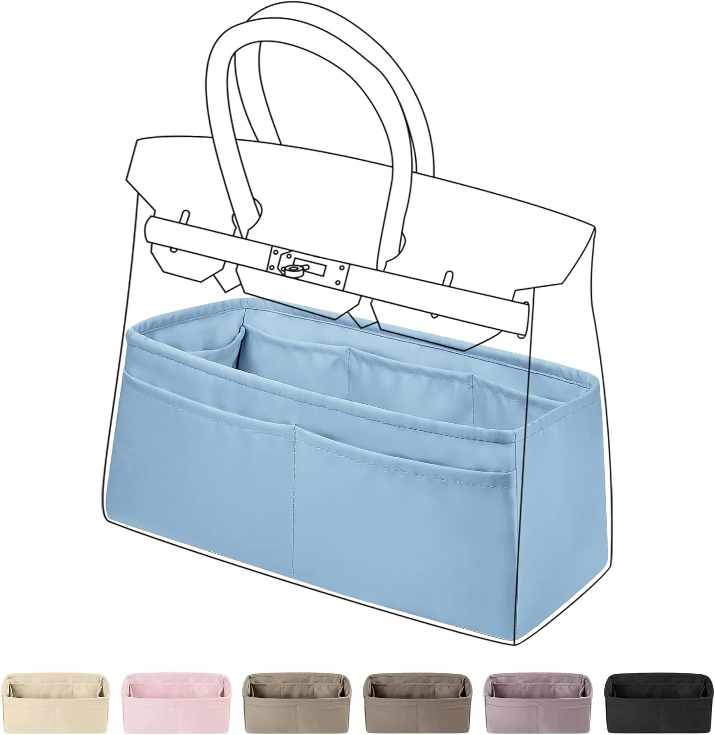 DGAZ Purse Organizer Silky Smooth Fits Birkin 20/25/30/35/40/45/50 Bags,Silk,Luxury Handbag Tote in Bag Shapers, Women(Azure,BK20)
