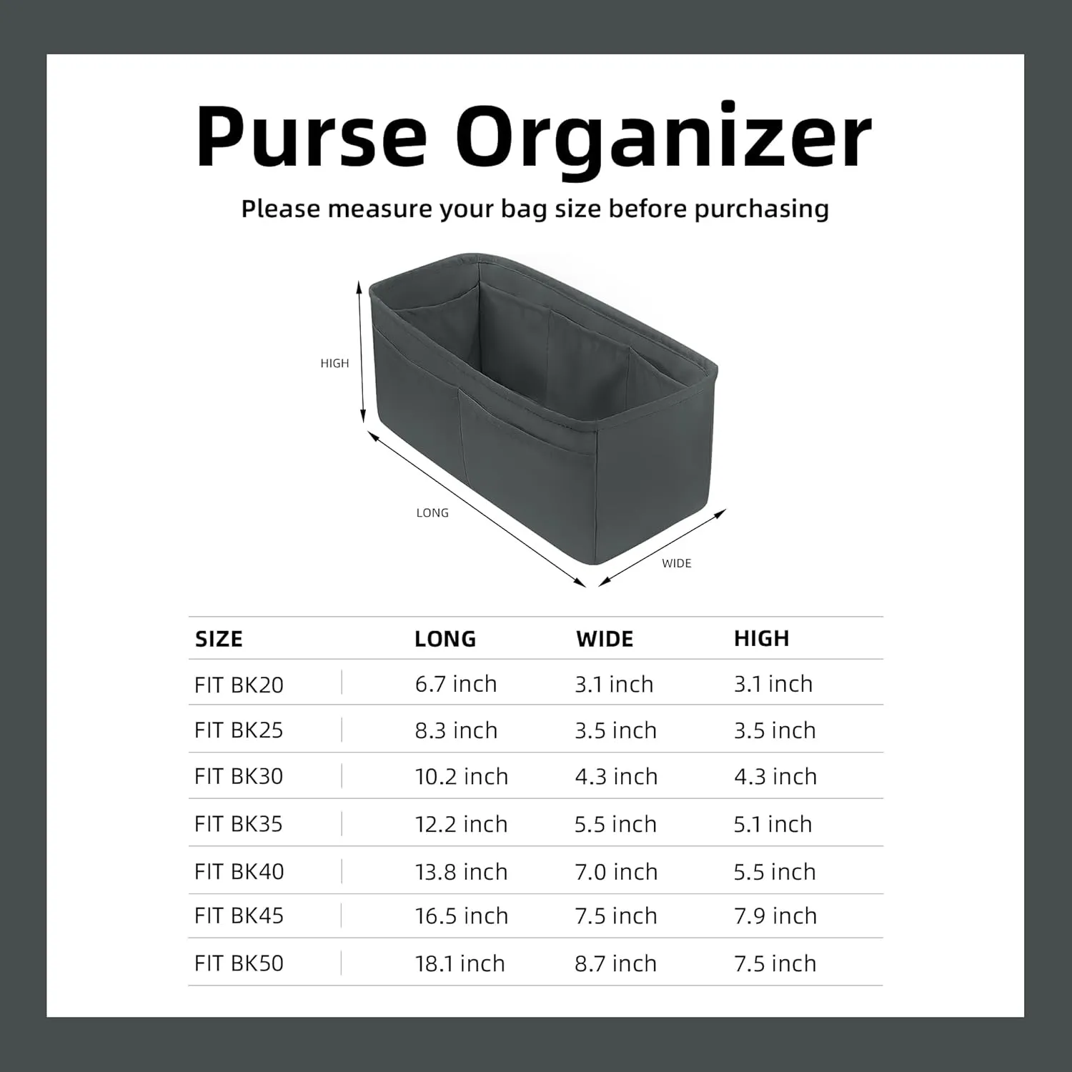 DGAZ Purse Organizer Silky Smooth Fits Birkin 20/25/30/35/40/45/50 Bags,Silk,Luxury Handbag Tote in Bag Shapers, Women(Grismeyer,BK30)