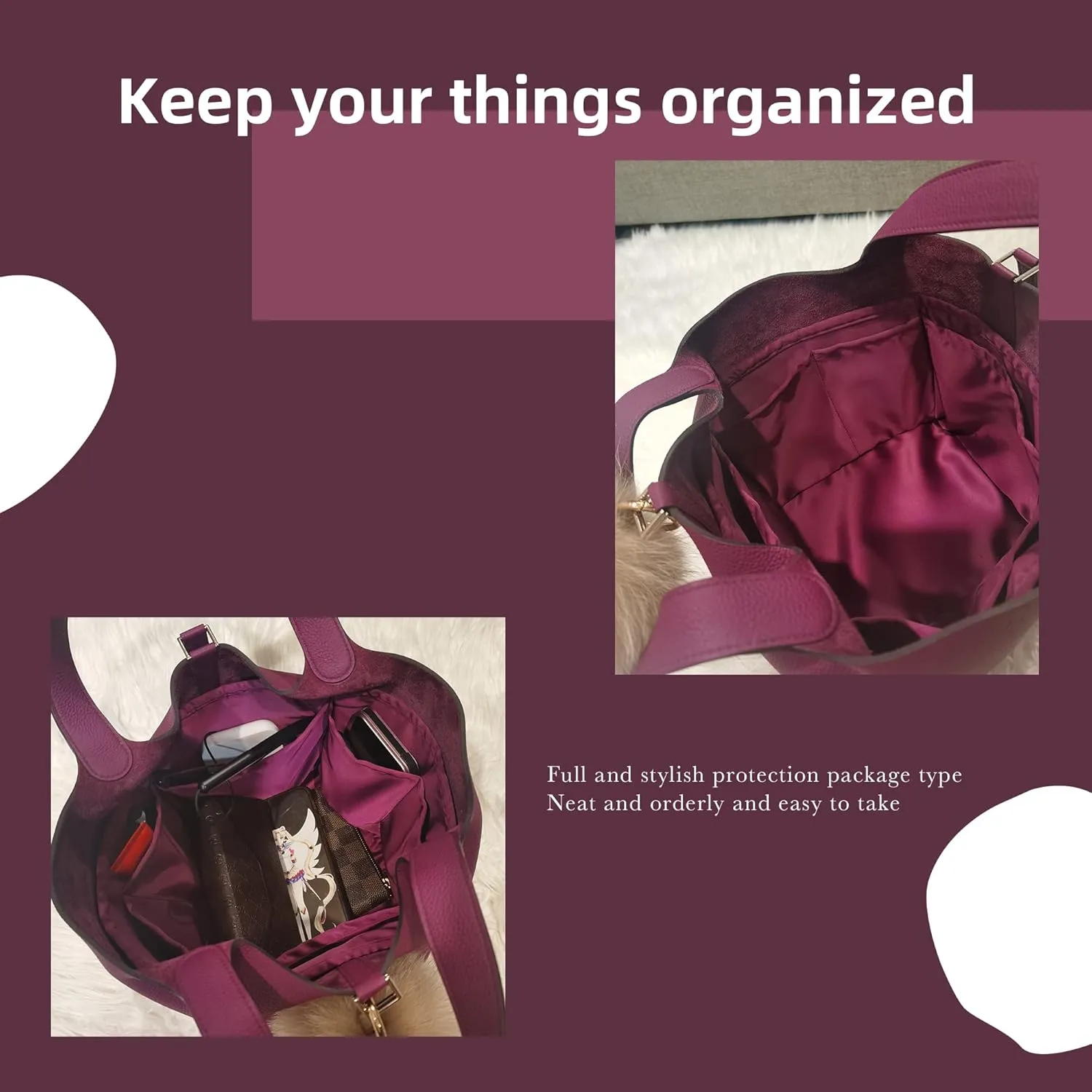 DGAZ Purse Organizer Silky Smooth Fits picotin 18/22 Bags,Silk,Luxury Handbag Tote in Bag Shapers (Anemone, PC22)