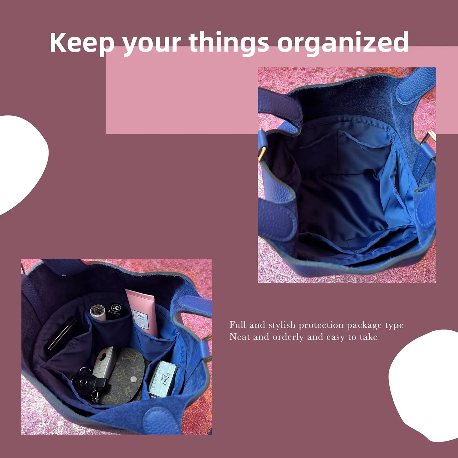 DGAZ Purse Organizer Silky Smooth Fits picotin 18/22 Bags,Silk,Luxury Handbag Tote in Bag Shapers (Blue Nuit, PC18)