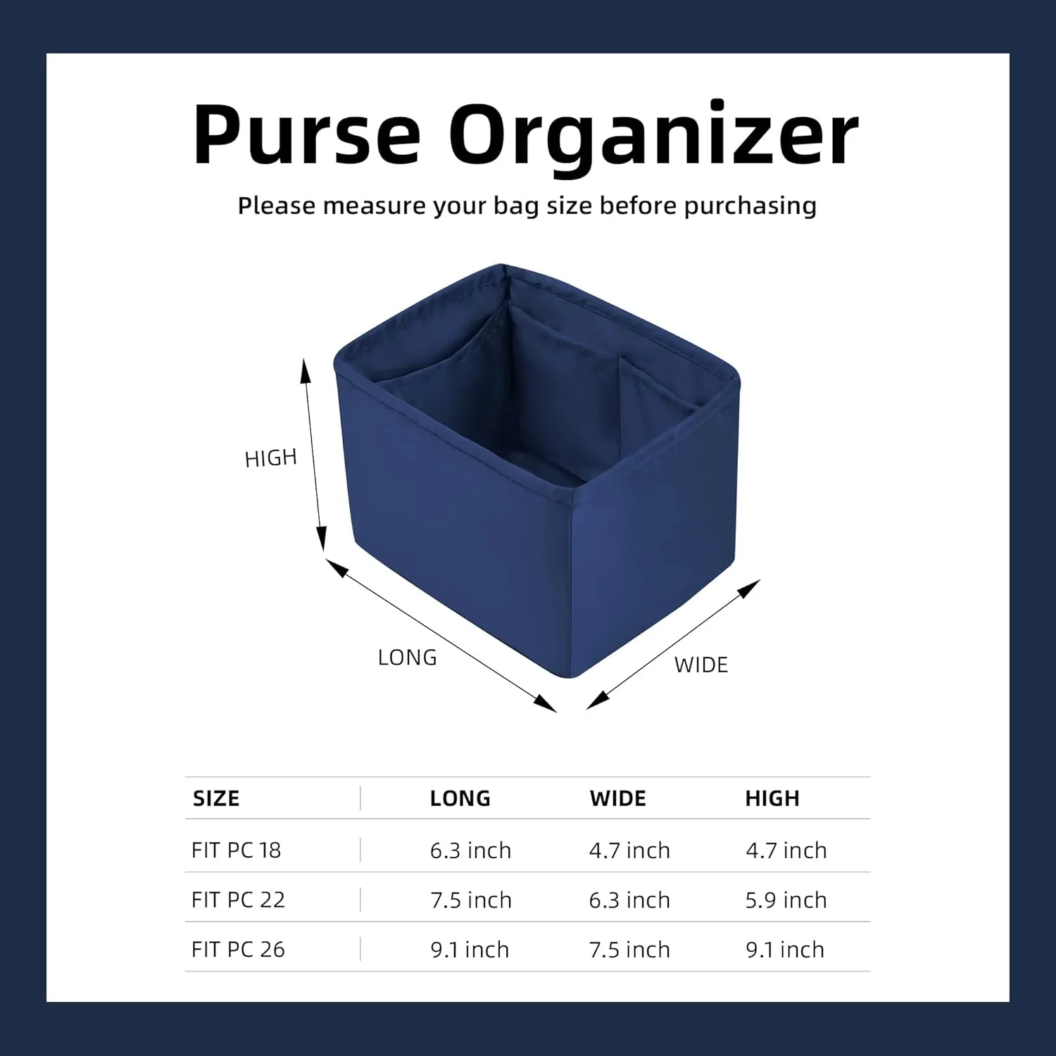 DGAZ Purse Organizer Silky Smooth Fits picotin 18/22 Bags,Silk,Luxury Handbag Tote in Bag Shapers (Blue Nuit, PC18)