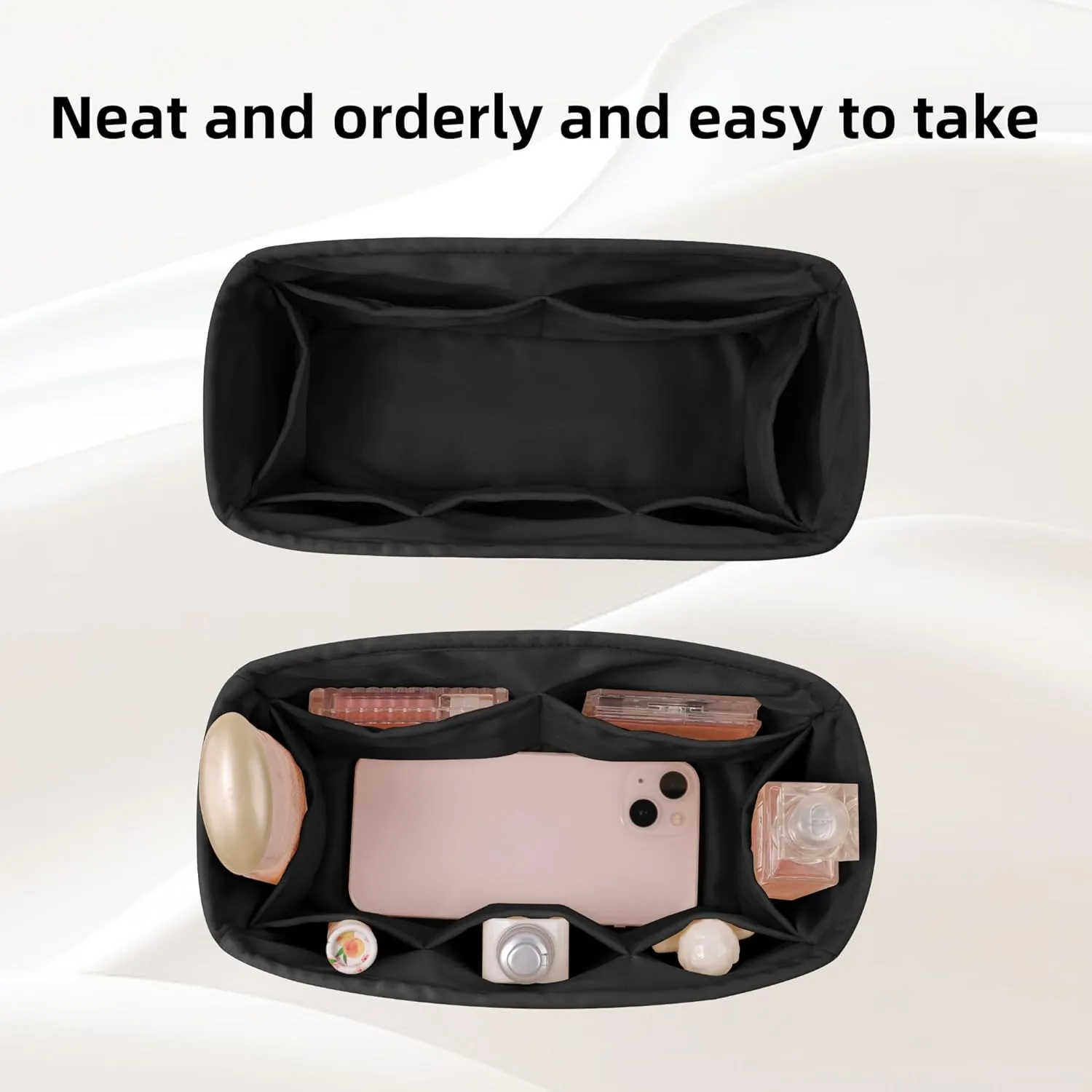 DGAZ Purse Organizer Silky Smooth,Silk,Luxury Handbag Tote in Bag Shapers, Women- Fits Birkin25/30/35/40 Bags (Black, BK25)