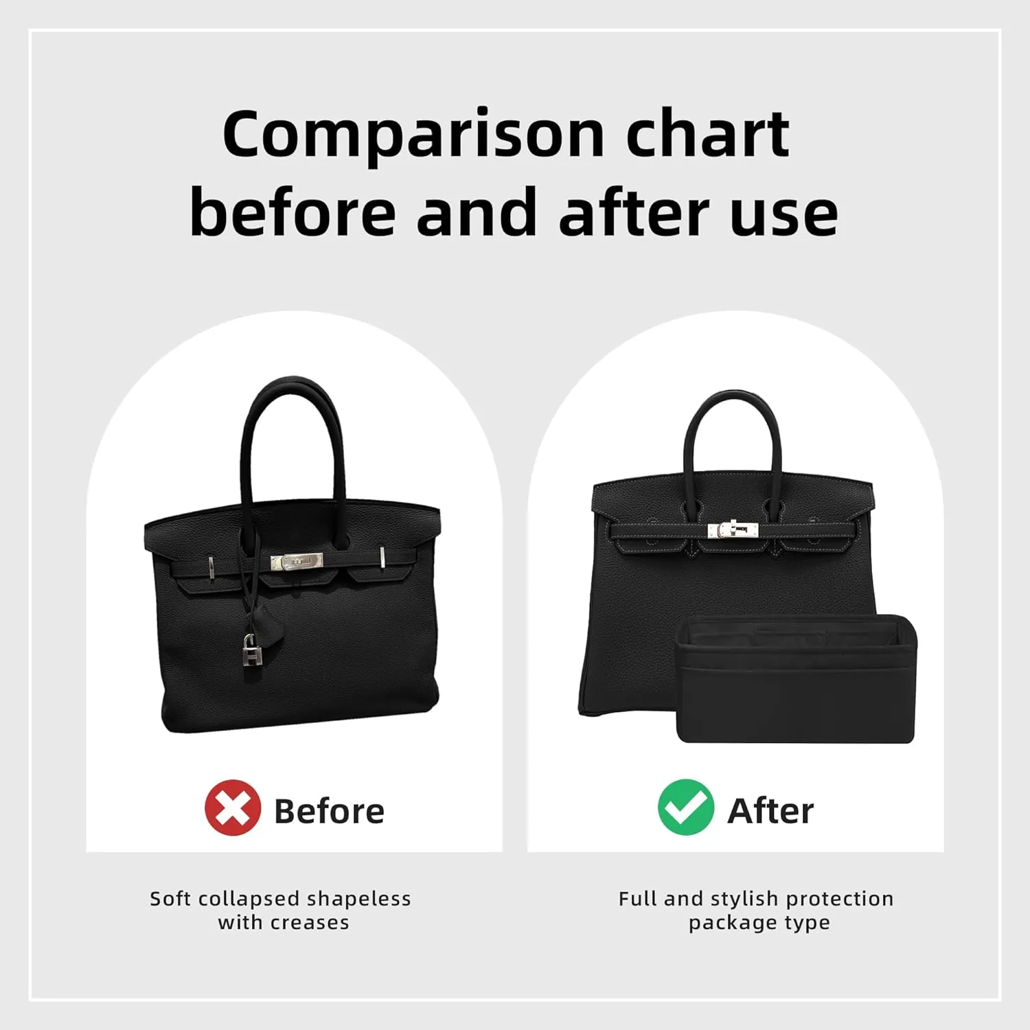 DGAZ Purse Organizer Silky Smooth,Silk,Luxury Handbag Tote in Bag Shapers, Women- Fits Birkin25/30/35/40 Bags (Black, BK25)