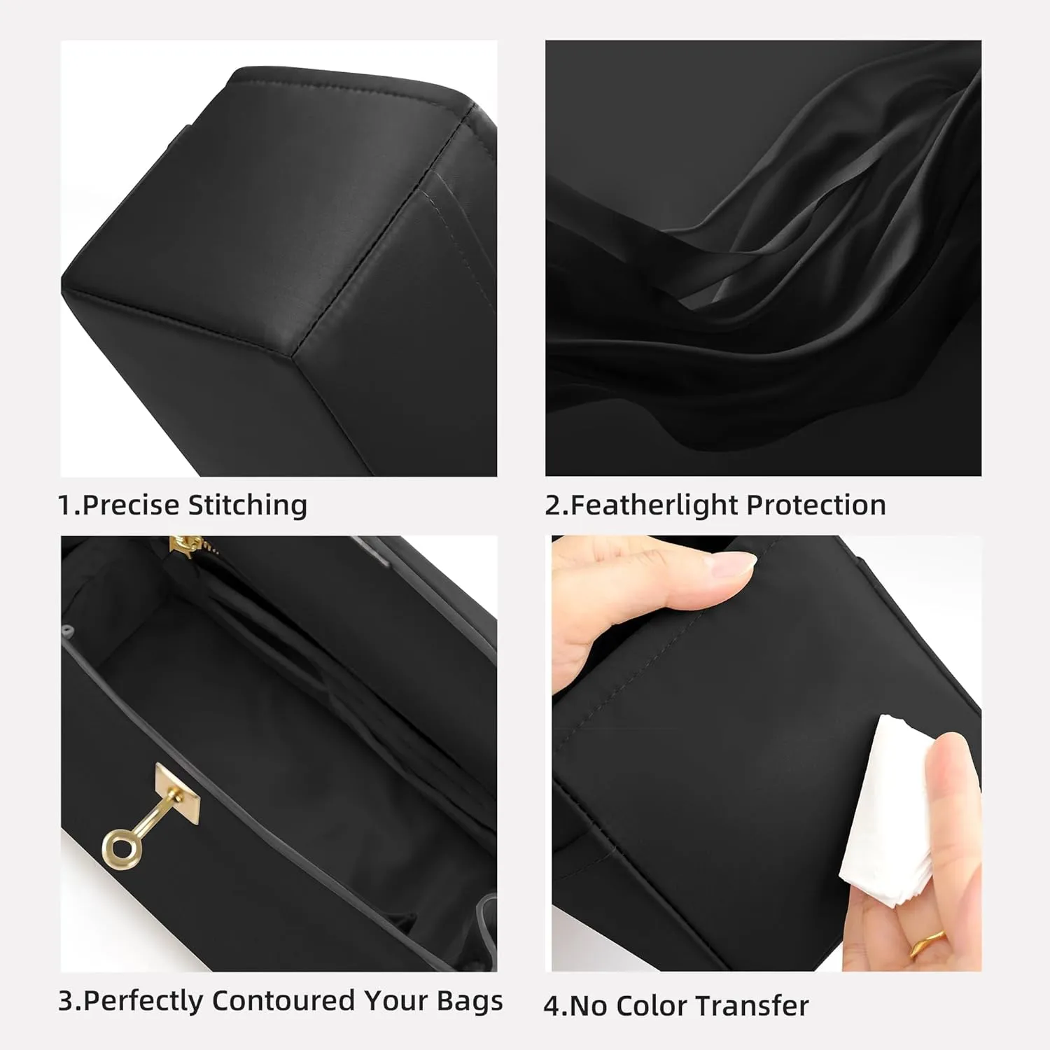 DGAZ Purse Organizer Silky Smooth,Silk,Luxury Handbag Tote in Bag Shapers, Women- Fits Birkin25/30/35/40 Bags (Black, BK25)