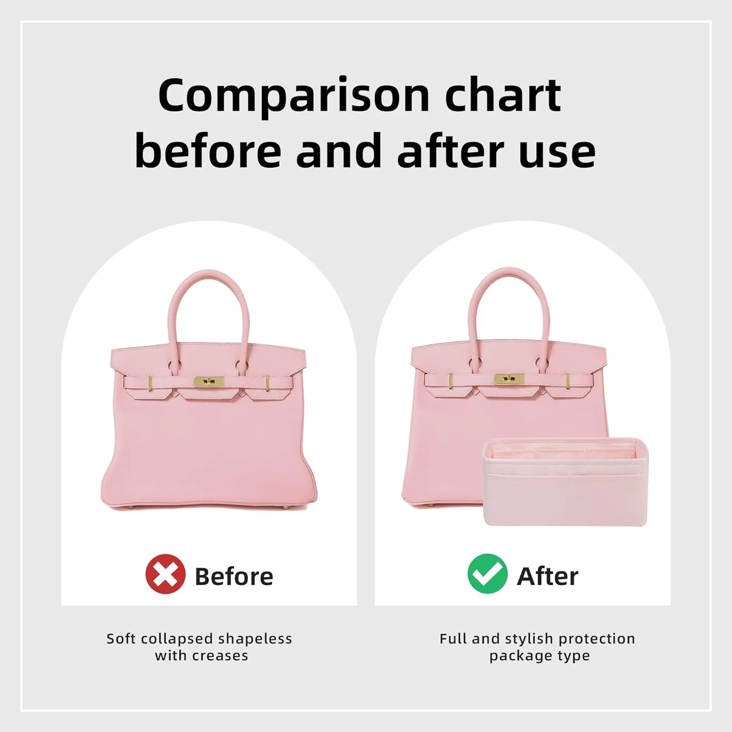 DGAZ Purse Organizer Silky Smooth,Silk,Luxury Handbag Tote in Bag Shapers, Women- Fits Birkin25/30/35/40 Bags (Pink, BK25)