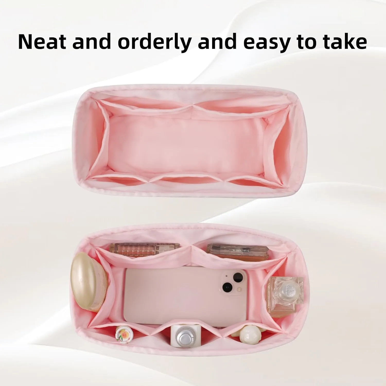 DGAZ Purse Organizer Silky Smooth,Silk,Luxury Handbag Tote in Bag Shapers, Women- Fits Birkin25/30/35/40 Bags (Pink, BK25)