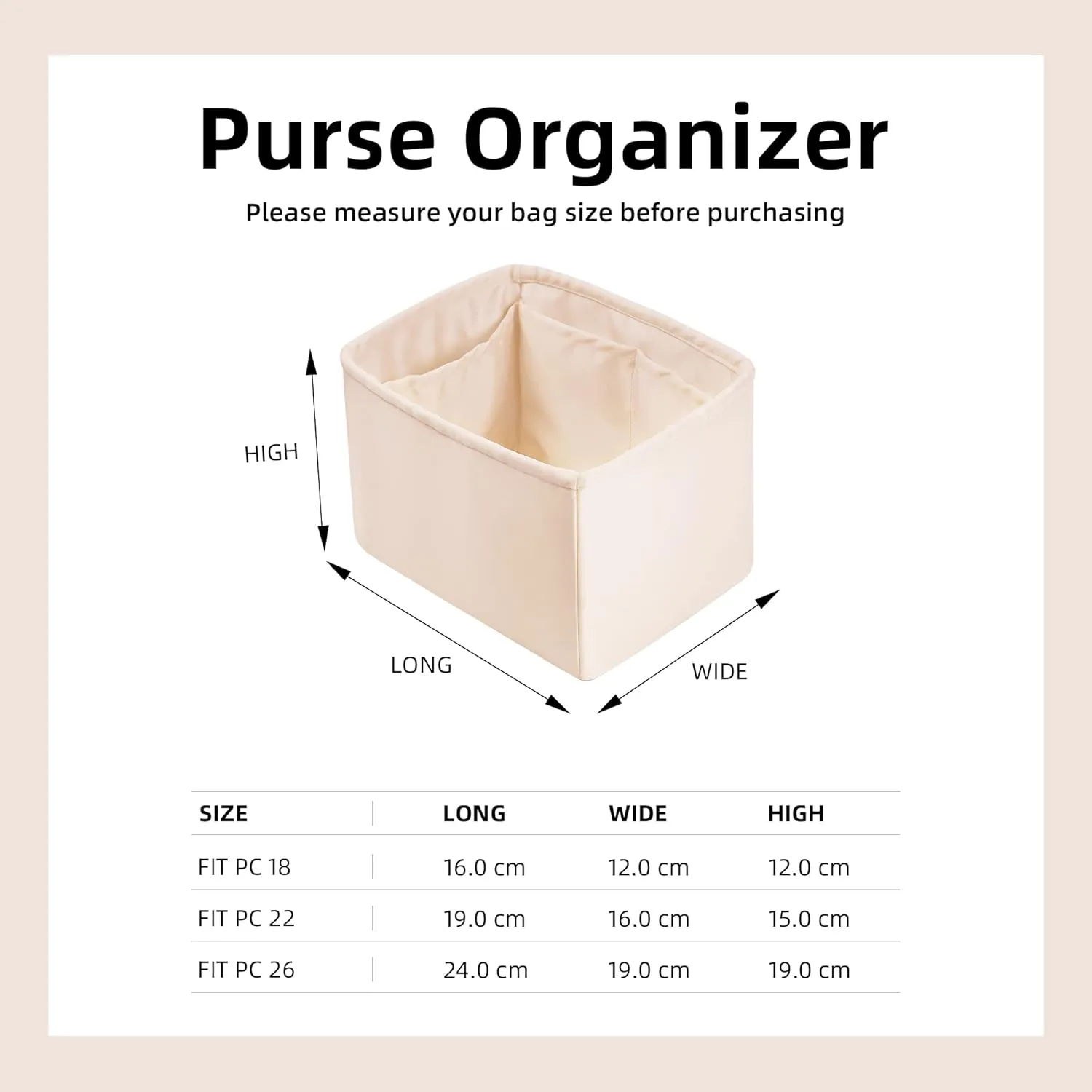 DGAZ Purse Organizer Silky Smooth,Silk,Luxury Handbag Tote in Bag Shapers, Women- Fits picotin18/22Bags (Craie, PC18)