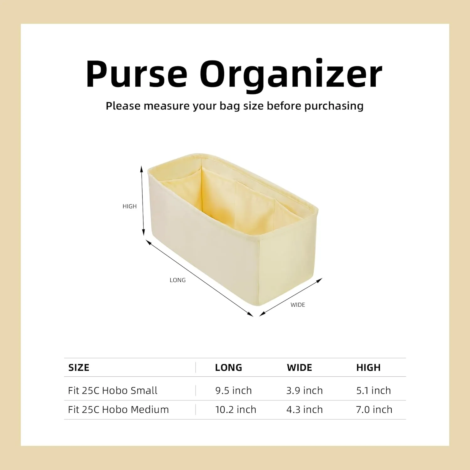 DGAZ Silk Purse Organizer Insert Fits Chanel 25C Hobo Bags，Silky Smooth Bag Organizer，Luxury Handbag & Tote Shaper(Jaune poussin,Small)