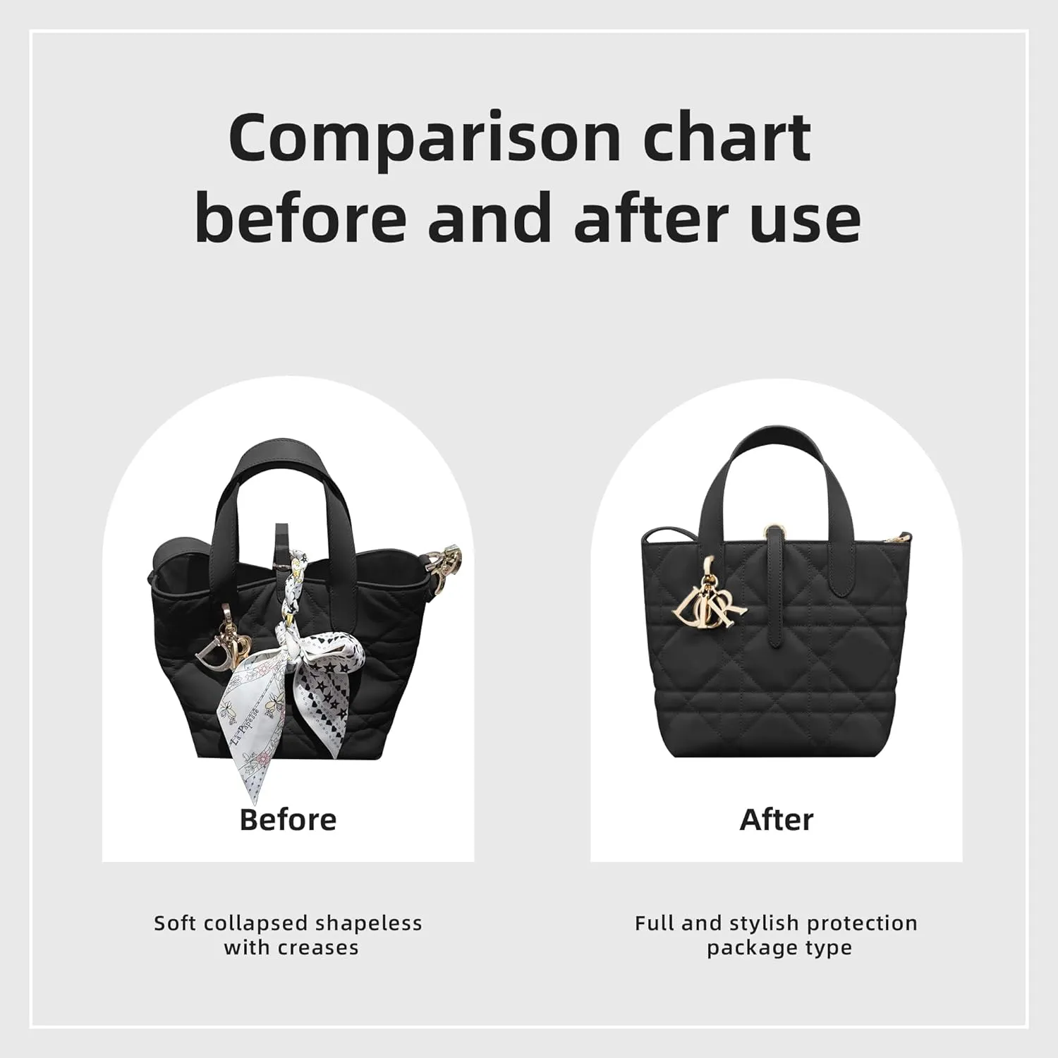 DGAZ Silk Purse Organizer Insert Fits Dior Toujours Vertical Tote Bags，Silky Smooth Bag Organizer，Luxury Handbag & Tote Shaper(Black,Small)