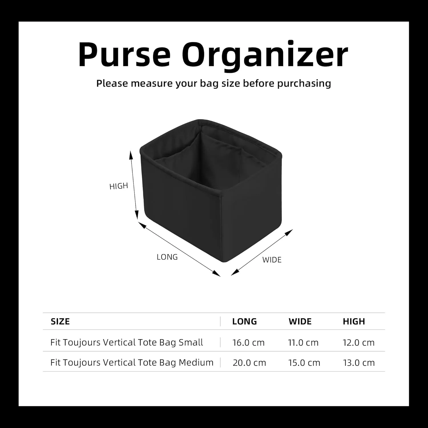 DGAZ Silk Purse Organizer Insert Fits Dior Toujours Vertical Tote Bags，Silky Smooth Bag Organizer，Luxury Handbag & Tote Shaper(Black,Small)