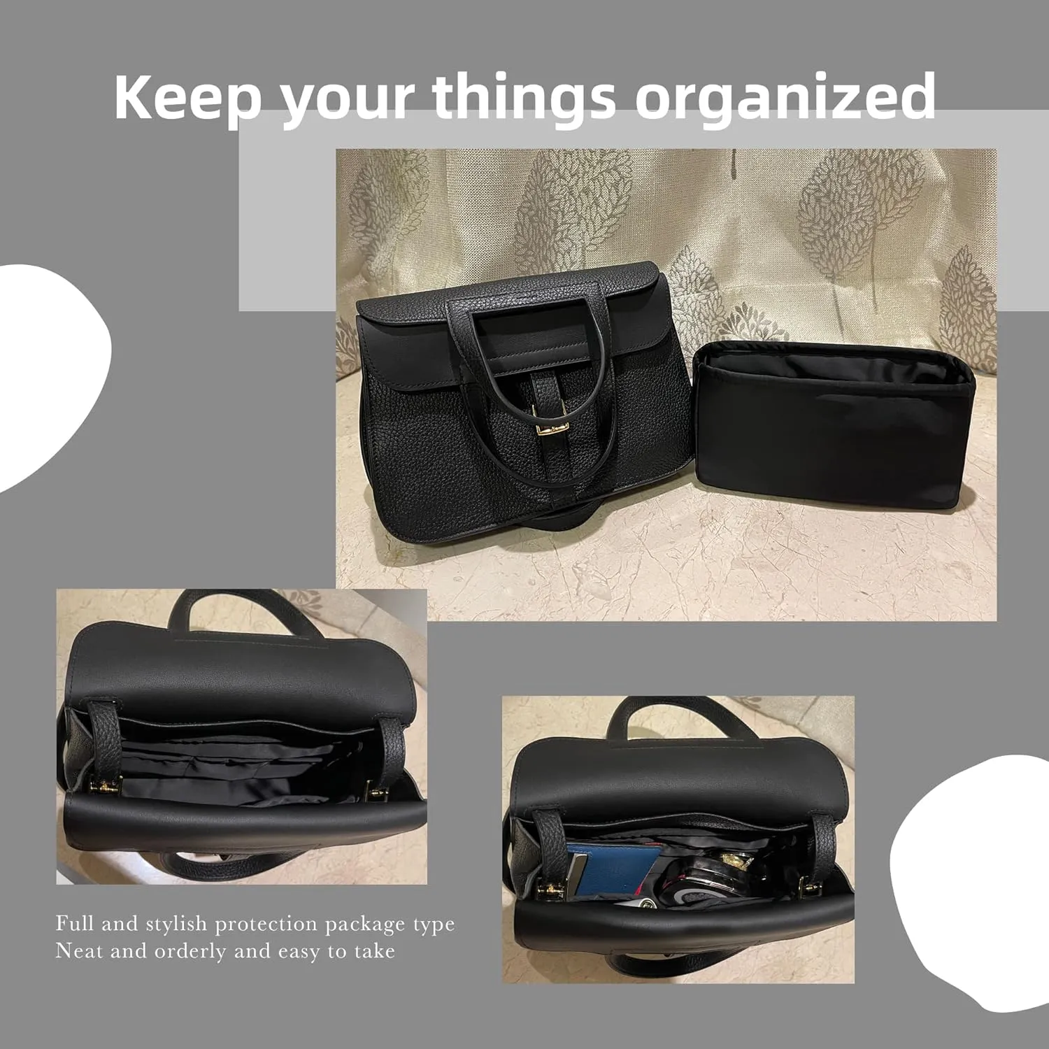 DGAZ Silk Purse Organizer Insert Fits Halzan mini20/25/31,Silky Smooth Bag Organizer，Luxury Handbag & Tote Shaper(Black，Halzan mini20)