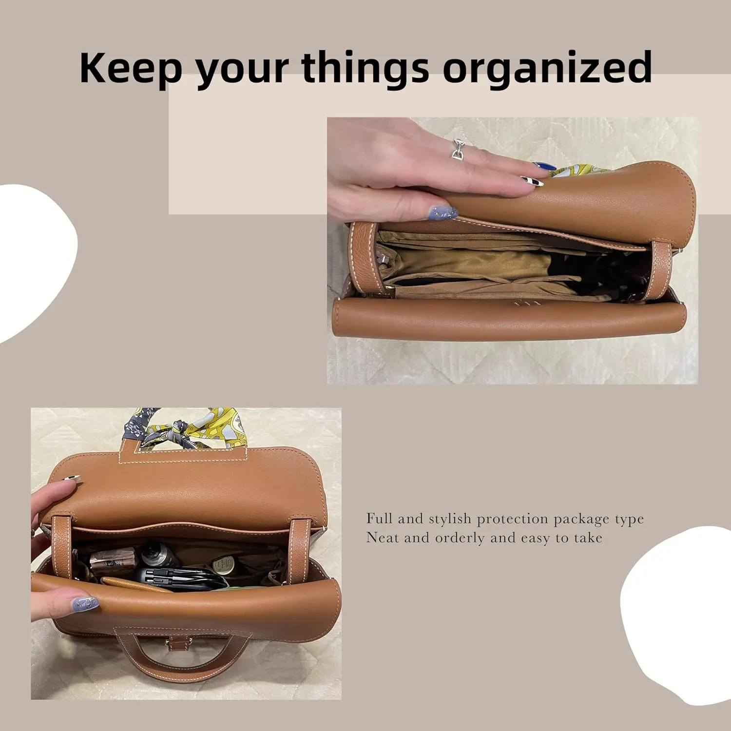 DGAZ Silk Purse Organizer Insert Fits Halzan mini20/25/31,Silky Smooth Bag Organizer，Luxury Handbag & Tote Shaper(Gold，Halzan mini20)